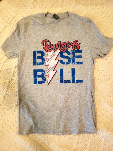 Rangers Baseball on Grey Vneck