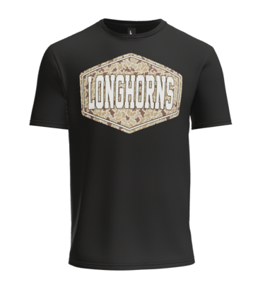 Longhorns Camou on black or white tee