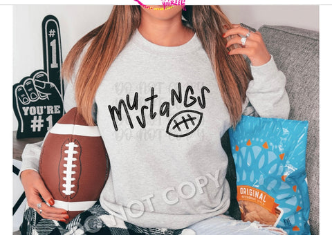 Mustangs Hand Script Football Tee