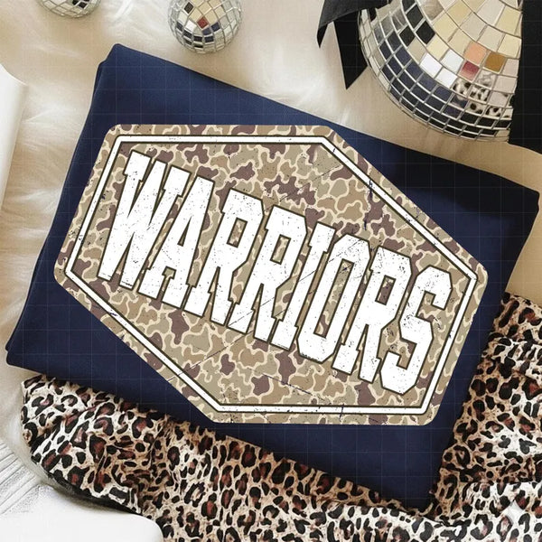 Warriors Camou on black or white tee