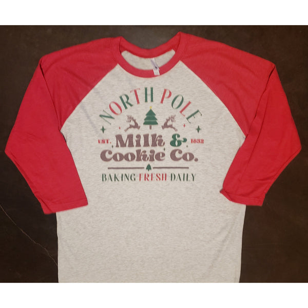 Christmas Milk and Cookie Crew on Red Raglan (Unisex Fit)