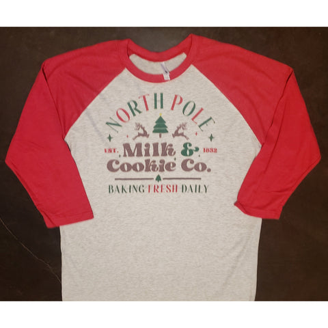 Christmas Milk and Cookie Crew on Red Raglan (Unisex Fit)