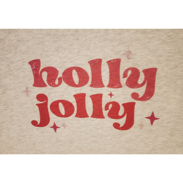 Hand Painted Glitter Holly Jolly on Pink Raglan (Unisex Fit)