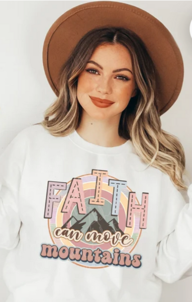 Faith Can Move Mountains on White Long Sleeve Tee