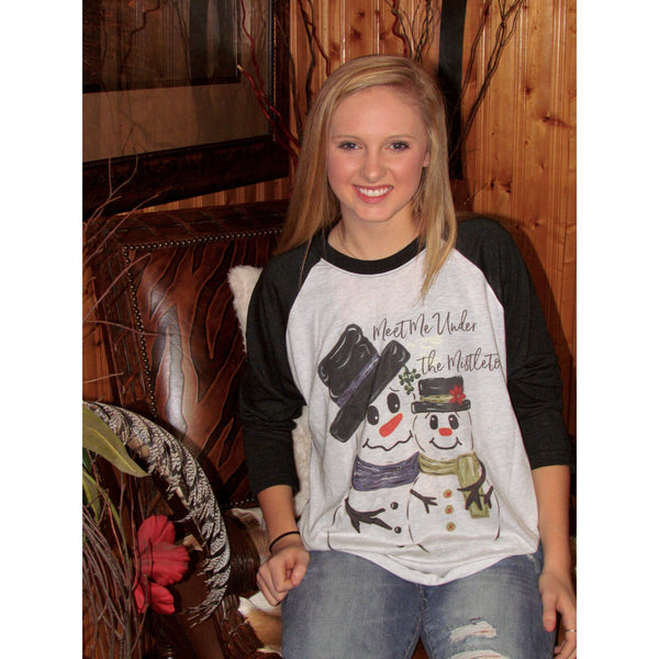 Meet Me Under The Mistletoe on Black Raglan (Fits True to Size)