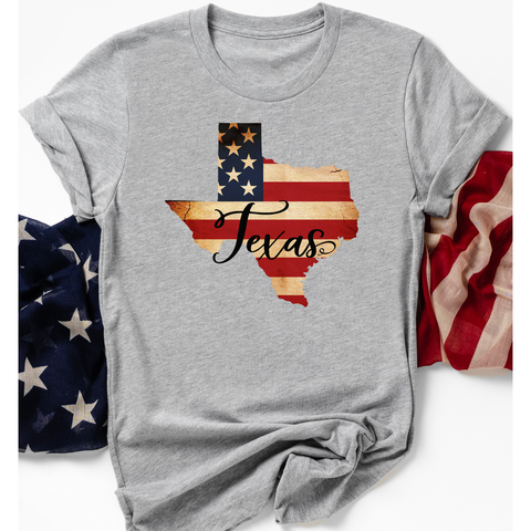 Texas Pride on Grey Crew Neck (Fits True to Size)