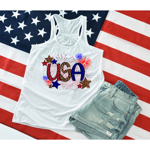 Leopard USA on White Racerback Tank