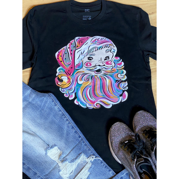 Pastel Santa on Black Crewneck(Fits True to Size)