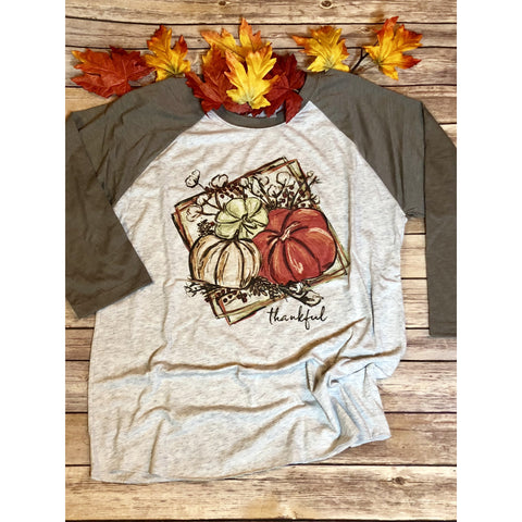 Cotton Pumpkins on Taupe Raglan (Unisex Fit)