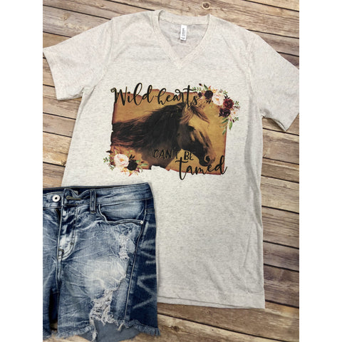 Wild Hearts Can’t be Tamed on Oatmeal V-Neck (Fits True to Size)